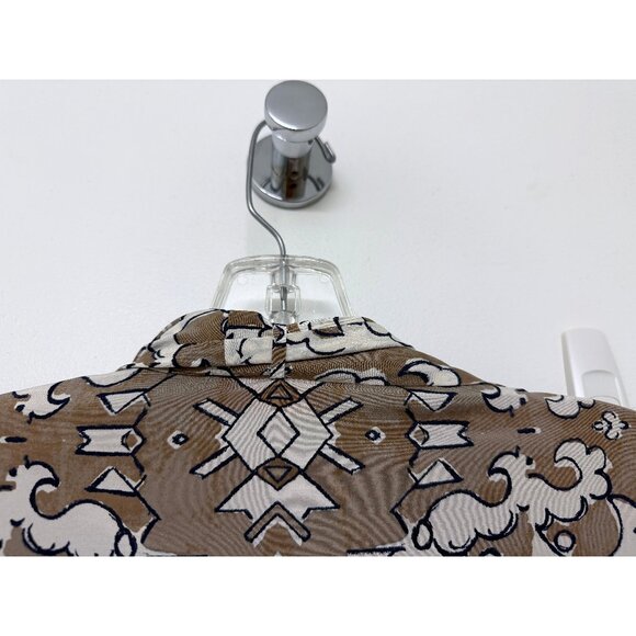 Tory Burch Wheat Nocturne Print Silk Blouse Top Floral Taupe White Bow Tie 4 - Picture 10 of 16